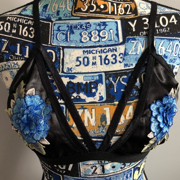 Embroidered Floral V Neck Strappy Bra - Picture 5 of 8